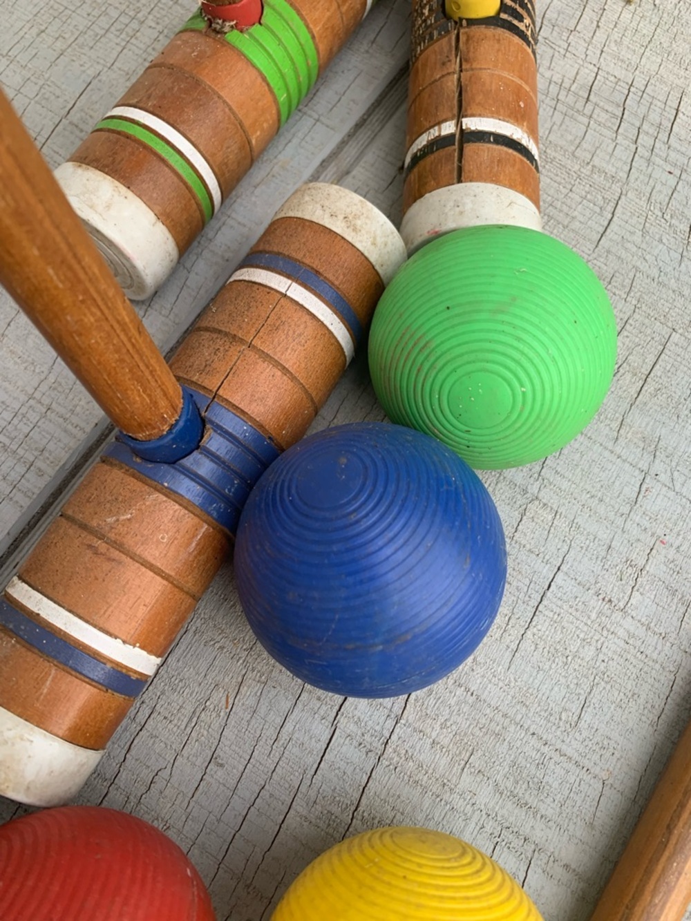 Vintage Wooden Croquet Set 6 Player Color Stripe Mallets Balls Outdoor Game - Picture 4 of 11